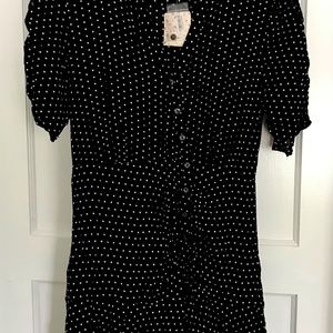 Free People Black & White Polka Dot Rouched Mini Dress in Small